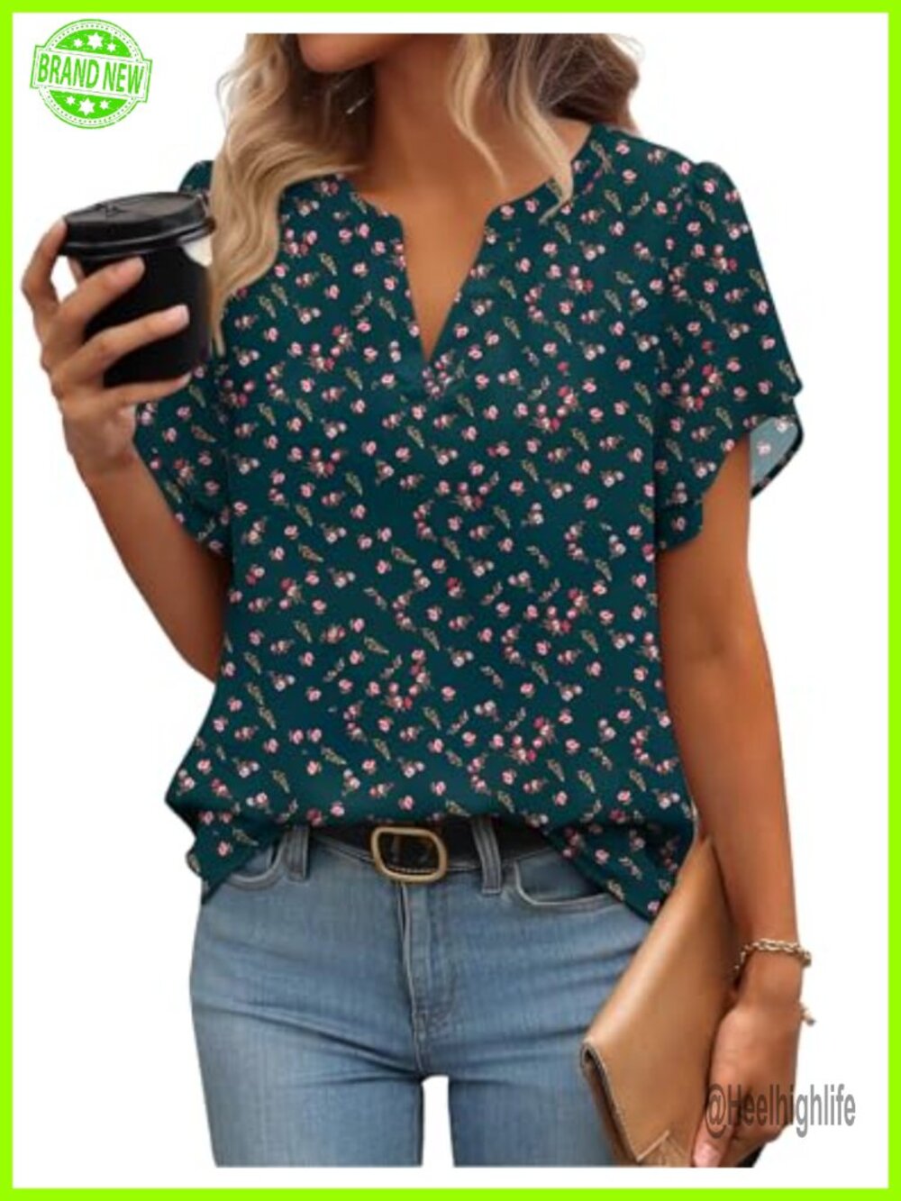 Chiffon Blouse Petal Sleeve V Neck Work Top